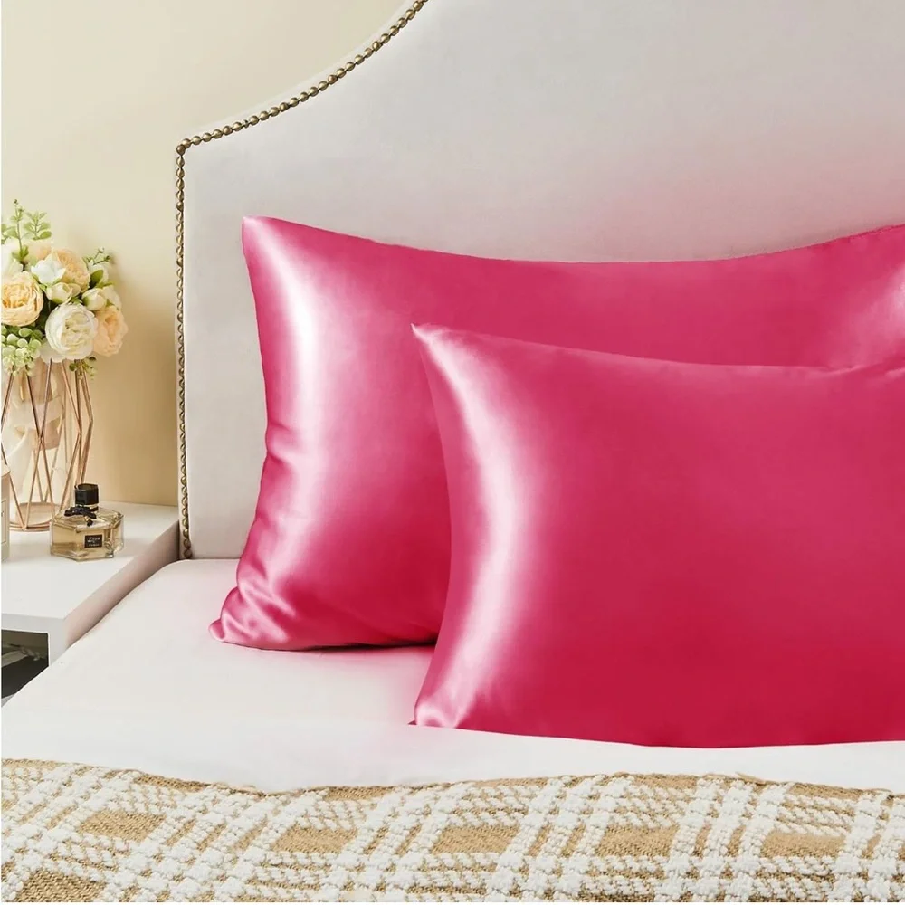 Satin Pillowcase Set King 20x36 Hot Pink Cooling Hair Skin NEW